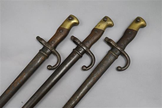 Three French bayonets length 66cm